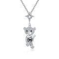 wholesale 925 Sterling Silver Sparkling Teddy Bear Zircon Necklace With Star Charm-0-0