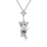 wholesale 925 Sterling Silver Sparkling Teddy Bear Zircon Necklace With Star Charm-