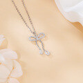 wholesale 925 Sterling Silver Elegant Zircon Bow Pendant Necklace In Sterling Silver With Teardrop Accents-0-3