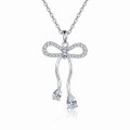 wholesale 925 Sterling Silver Elegant Zircon Bow Pendant Necklace In Sterling Silver With Teardrop Accents-0-0