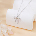 wholesale 925 Sterling Silver Elegant Silver Zircon-accented Bow Pendant Necklace-0-4