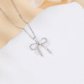 wholesale 925 Sterling Silver Elegant Silver Zircon-accented Bow Pendant Necklace-0-3
