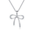 wholesale 925 Sterling Silver Elegant Silver Zircon-accented Bow Pendant Necklace-0-0