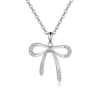 wholesale 925 Sterling Silver Elegant Silver Zircon-accented Bow Pendant Necklace-