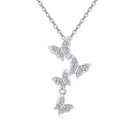 wholesale 925 Sterling Silver Elegant Zircon Butterfly Pendant Necklace In Sterling Silver-