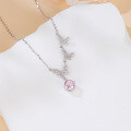 wholesale 925 Sterling Silver Elegant Triple Butterfly Necklace With Pink Gemstone And Zircon Accents-0-3