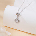 wholesale 925 Sterling Silver Elegant Silver Zircon Necklace With Four-leaf Clover Pendant-0-4