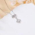 wholesale 925 Sterling Silver Elegant Silver Zircon Necklace With Four-leaf Clover Pendant-0-3