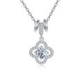 wholesale 925 Sterling Silver Elegant Silver Zircon Necklace With Four-leaf Clover Pendant-0-0