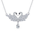 wholesale 925 Sterling Silver Elegant Zircon-studded Swan Heart Necklace With Teardrop Pendant-0-0