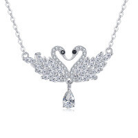 wholesale 925 Sterling Silver Elegant Zircon-studded Swan Heart Necklace With Teardrop Pendant-