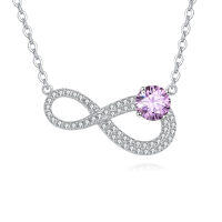 wholesale 925 Sterling Silver Elegant Infinity Moissanite Necklace With Purple Gemstone Pendant-