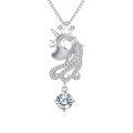 wholesale 925 Sterling Silver **enchanted Silver Unicorn Pendant Necklace With Moissanite Accents**-0-0