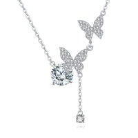 wholesale 925 Sterling Silver Elegant Moissanite-encrusted Butterfly Pendant Necklace With Timeless Charm-