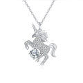 wholesale 925 Sterling Silver Elegant Silver Unicorn Pendant Necklace With Moissanite Accents-0-0