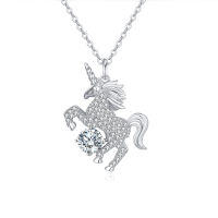 wholesale 925 Sterling Silver Elegant Silver Unicorn Pendant Necklace With Moissanite Accents-