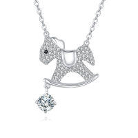 wholesale 925 Sterling Silver Moissanite-studded Rocking Horse Pendant Necklace-