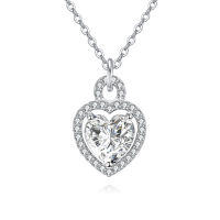 wholesale 925 Sterling Silver Elegant Heart-shaped Moissanite Pendant Necklace With Sparkling Accents-