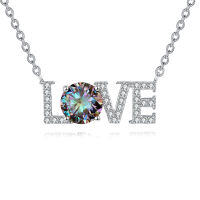 wholesale 925 Sterling Silver Elegant Moissanite Love Necklace With Rainbow Gemstone Pendant-