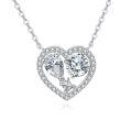 wholesale 925 Sterling Silver Eternal Love Moissanite Heart Pendant Necklace With Twin Gems And Sparkling Accents-0-0
