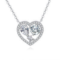 wholesale 925 Sterling Silver Eternal Love Moissanite Heart Pendant Necklace With Twin Gems And Sparkling Accents-
