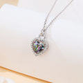 wholesale 925 Sterling Silver Elegant Heart-shaped Mystic Topaz Pendant Necklace With Moissanite Halo-0-2