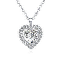wholesale 925 Sterling Silver Elegant Heart-shaped Moissanite Pendant Necklace In Plated with White Gold-