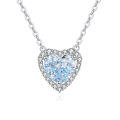 wholesale 925 Sterling Silver Elegant Heart-shaped Blue Gemstone Necklace With Zircon Accents On Sterling Silver Chain-0-0