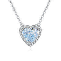 wholesale 925 Sterling Silver Elegant Heart-shaped Blue Gemstone Necklace With Zircon Accents On Sterling Silver Chain-