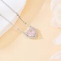wholesale 925 Sterling Silver Elegant Heart-shaped Pink Gemstone Necklace With Zircon Accents On Silver Chain-0-2