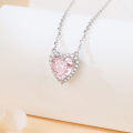 wholesale 925 Sterling Silver Elegant Heart-shaped Pink Gemstone Necklace With Zircon Accents On Silver Chain-0-1