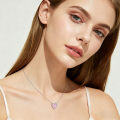 wholesale 925 Sterling Silver Elegant Heart-shaped Pink Gemstone Necklace With Zircon Accents On Silver Chain-0-4