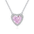 wholesale 925 Sterling Silver Elegant Heart-shaped Pink Gemstone Necklace With Zircon Accents On Silver Chain-0-0