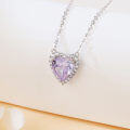 wholesale 925 Sterling Silver Elegant Heart-shaped Purple Gemstone Necklace With Zircon Accents-0-2