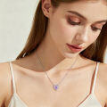 wholesale 925 Sterling Silver Elegant Heart-shaped Purple Gemstone Necklace With Zircon Accents-0-4