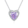 wholesale 925 Sterling Silver Elegant Heart-shaped Purple Gemstone Necklace With Zircon Accents-0-0