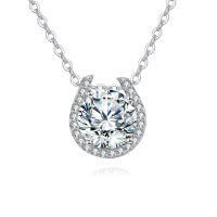 wholesale 925 Sterling Silver Elegant Moissanite Halo Pendant Necklace In Plated with White Gold-