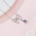 wholesale 925 Sterling Silver **elegant Moissanite Bow Necklace With Multicolor Gemstone Pendant**-0-4