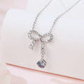 wholesale 925 Sterling Silver **elegant Moissanite Bow Necklace With Multicolor Gemstone Pendant**-0-3