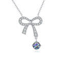 wholesale 925 Sterling Silver **elegant Moissanite Bow Necklace With Multicolor Gemstone Pendant**-0-0