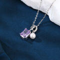 wholesale 925 Sterling Silver Elegant Silver Necklace With Purple Gemstone And Pearl Pendant-0-4