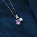 wholesale 925 Sterling Silver Elegant Silver Necklace With Purple Gemstone And Pearl Pendant-0-3