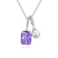 wholesale 925 Sterling Silver Elegant Silver Necklace With Purple Gemstone And Pearl Pendant-