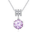 wholesale 925 Sterling Silver Elegant Silver Necklace With Moissanite Accents And Radiant Purple Gemstone Pendant-0-0