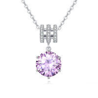 wholesale 925 Sterling Silver Elegant Silver Necklace With Moissanite Accents And Radiant Purple Gemstone Pendant-