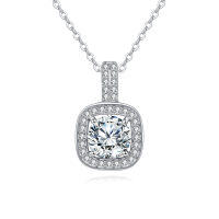 wholesale 925 Sterling Silver Elegant Moissanite Square Pendant Necklace: Timeless Luxury In Plated with White Gold-