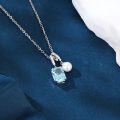 wholesale 925 Sterling Silver Elegant Silver Necklace With Square Blue Gemstone And Pearl Pendant-0-4