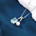 wholesale 925 Sterling Silver Elegant Silver Necklace With Square Blue Gemstone And Pearl Pendant-0-3