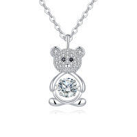 wholesale 925 Sterling Silver Sparkling Teddy Bear Moissanite Pendant Necklace-