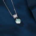 wholesale 925 Sterling Silver Elegant Square Teal Moissanite Pendant Necklace With Sparkling Accents-0-4